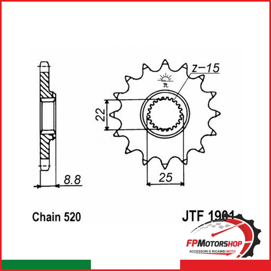 PIGNONE TRASMISSIONE PER MOTO KTM JT 1901 Z14 SC JTF1901.14SC 14 DENTI ACCIAIO - foto brandizzata
