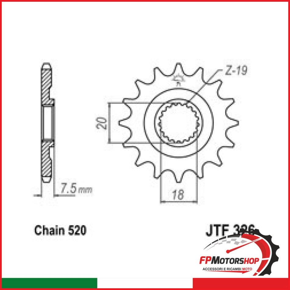 PIGNONE TRASMISSIONE PER MOTO HONDA CR JT 326 Z13 JTF326.13 13 DENTI PASSO 520 - foto brandizzata
