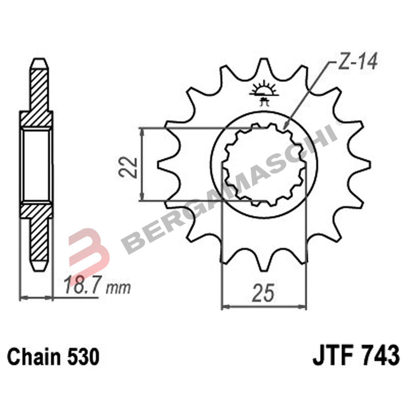 PIGNONE TRASMISSIONE PER MOTO JT 743 Z15 JTF743.15 15 DENTI ACCIAIO PASSO 530