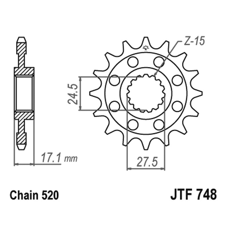 PIGNONE TRASMISSIONE PER MOTO DUCATI JT 748 Z14 JTF748.14 14 DENTI ACCIAIO 520 - foto originale