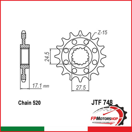 PIGNONE TRASMISSIONE PER MOTO DUCATI JT 748 Z14 JTF748.14 14 DENTI ACCIAIO 520 - foto brandizzata