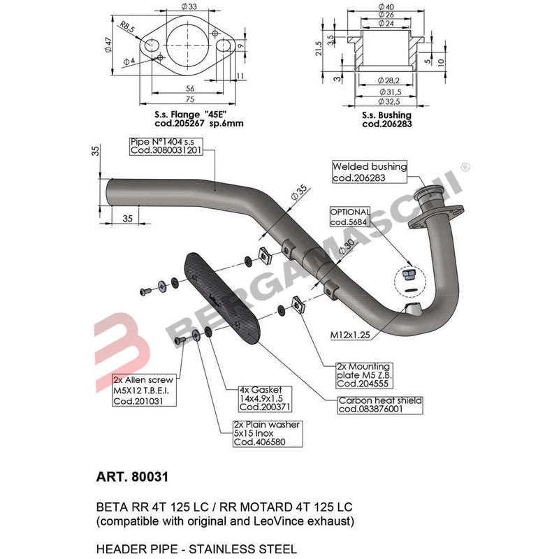 KIT COLLETTORI SCARICO PER BETA RR 125 4T 21-23 LEOVINCE 80031 NON OMOLOGATO