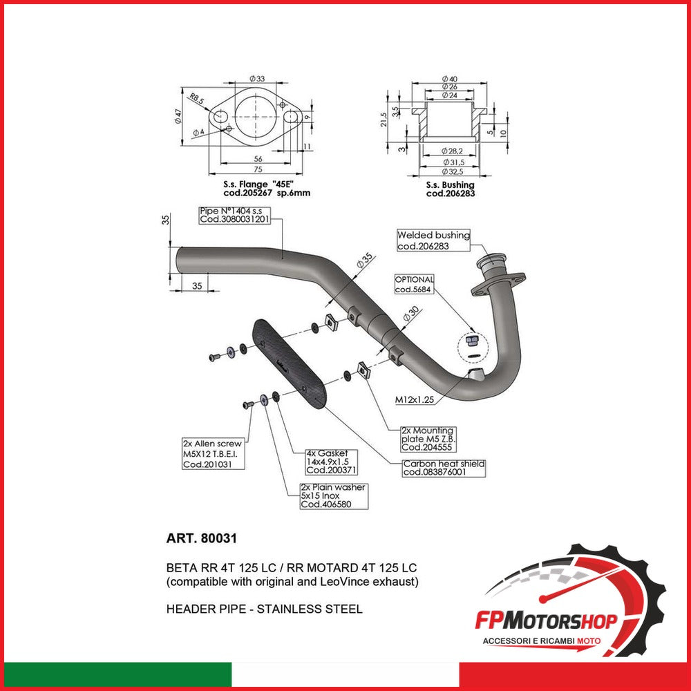 KIT COLLETTORI BETA RR 125 LEOVINCE 80031 4T 2021-2023