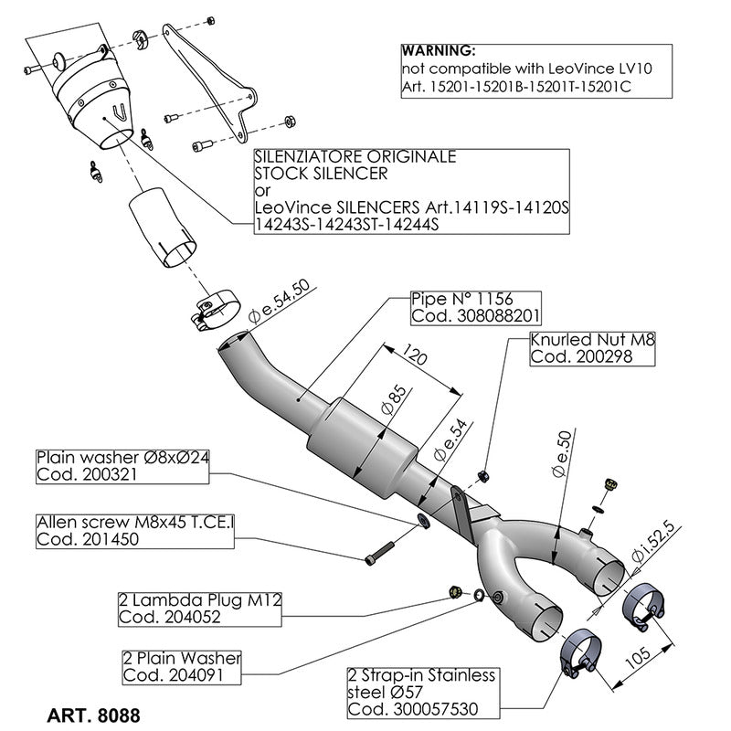 RACCORDO ELIMINA CAT. YAMAHA YZF-R1 LEOVINCE 8088 15- DAL 2015
