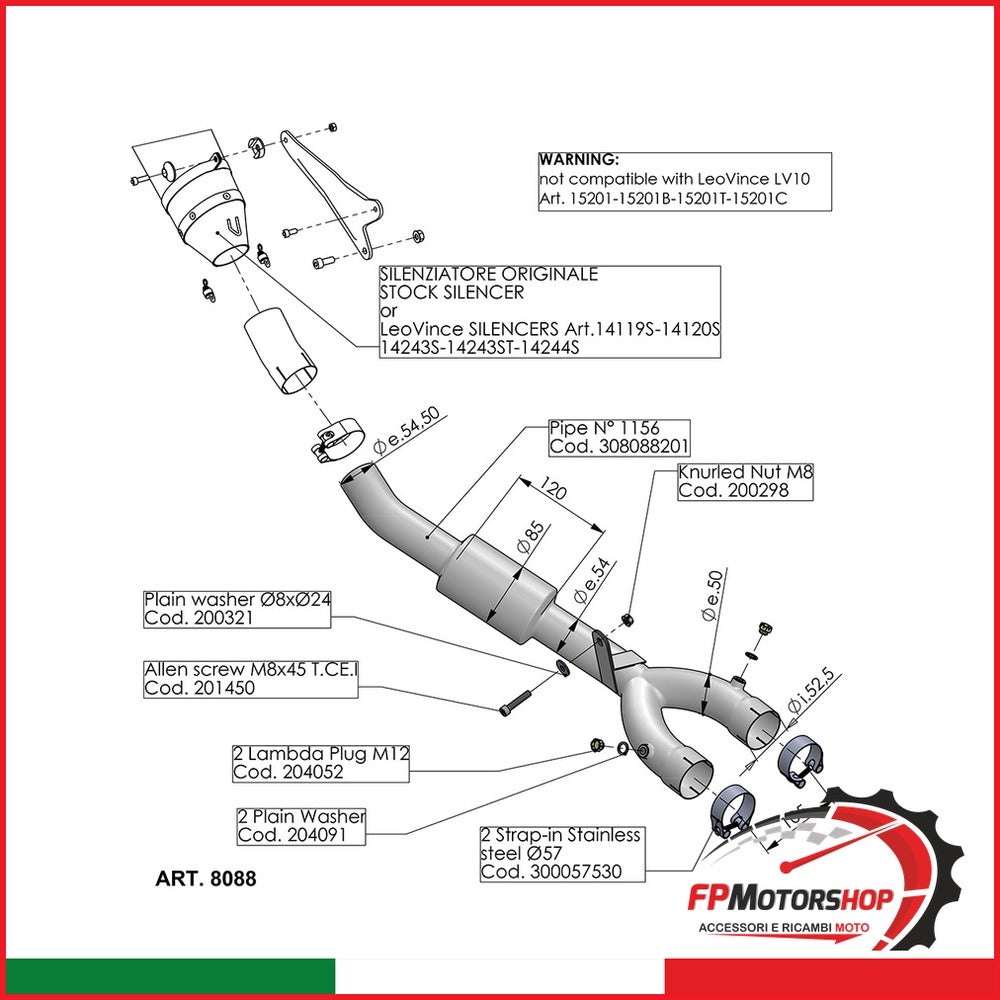 RACCORDO ELIMINA CAT. YAMAHA YZF-R1 LEOVINCE 8088 15- DAL 2015