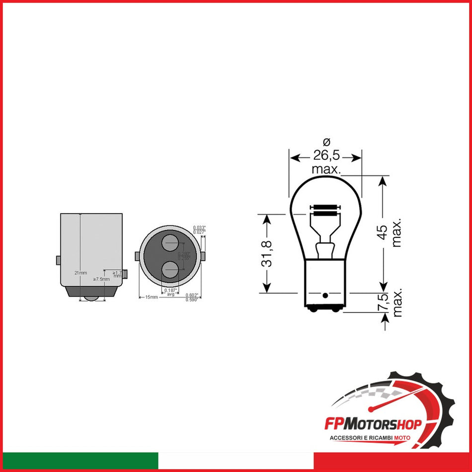SCATOLA 10PZ LAMP.BILUX ROSSA12V 21/5W BAY15D RIATEC E034973 - foto brandizzata