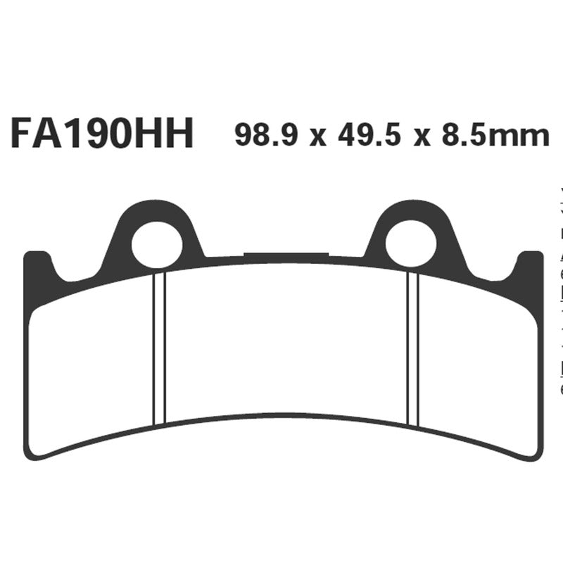 PASTIGLIE FRENO MOTO EBC FA190HH HH YAMAHA YZF750 -97 ANT. ANTERIORE
