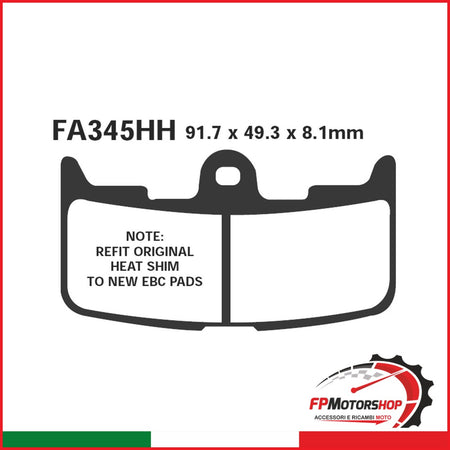 PASTIGLIE FRENO MOTO EBC FA345HH HH BUELL XB9R FIREB. 02- XB9S 10 SINTERIZZATA
