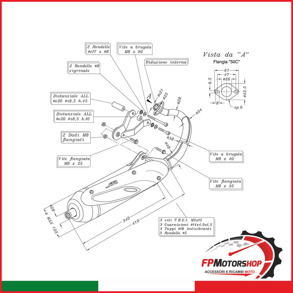 MARMITTA SITO GILERA RUNNER 50 BREMBO 0712 SP 2005-2012 APRILIA PIAGGIO
