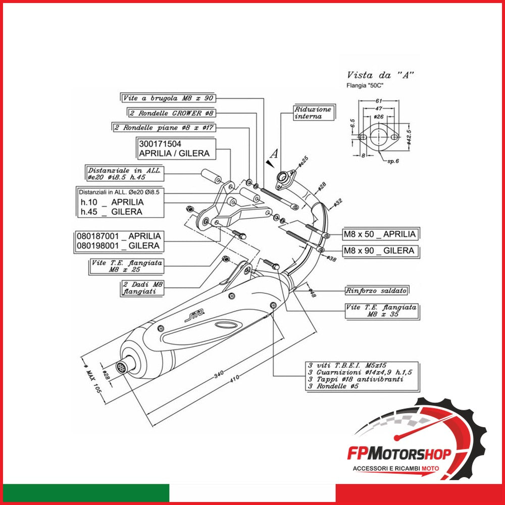 MARMITTA SITO APRILIA SR 50 BREMBO 0732 R FACTORY 2004-2012