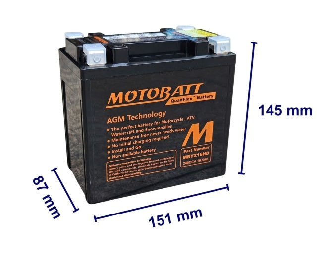 BATTERIA AGM GEL PER MOTO 12V MOTOBATT MBYZ16HD YZ16H BMW R1200 GS 04-19 SUZUKI