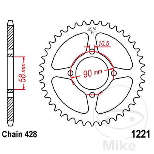 CORONA 44 DENTI PASSO 428 ARGENTO DIAM.INT. 058 - CERCHIO FORI 090